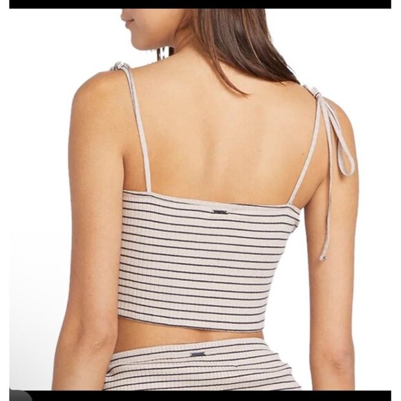Volcom Tank Top Womens Large Big Island Energy Crop Top Striped Beige Black The - Picture 3 of 6